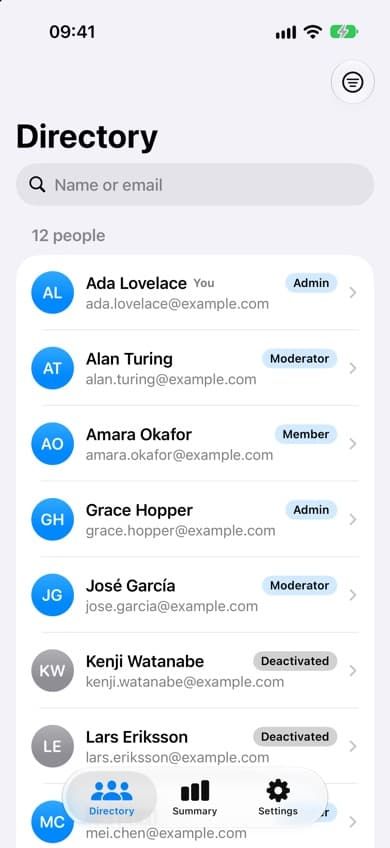 Clean-Architecture-Template, Teamverzeichnis, helles Erscheinungsbild