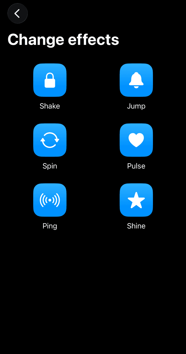 Change-Effekte-Screen der Beispiel-App MotionGallery, dunkel