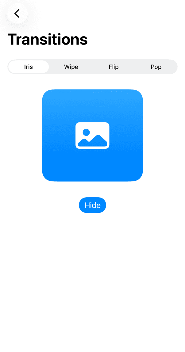 Transitions-Screen der Beispiel-App MotionGallery, hell